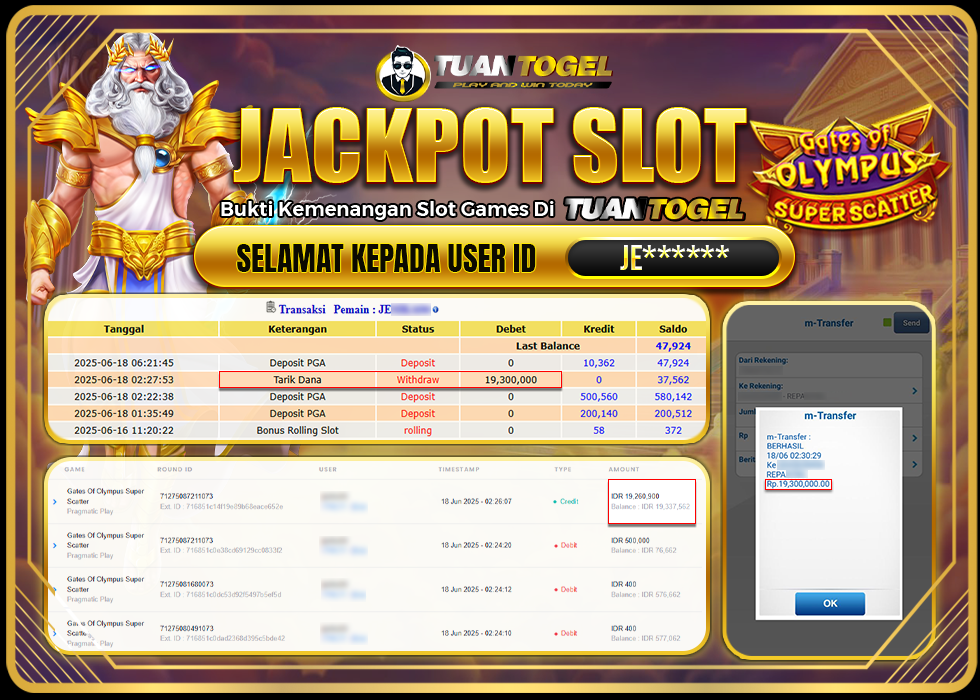 TUANTOGEL JACKPOT SLOT GATES OF OLYMPUS SUPER SCATTER Rp19.300.000, - LUNAS